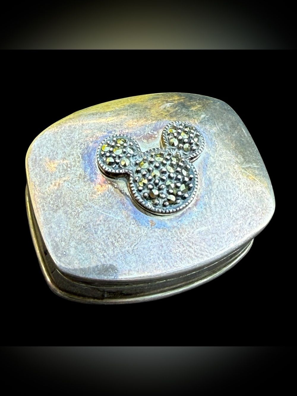 HTF Vintage Judith Jack Disney Sterling Silver 925 Marcasite Pill Box Mickey Ear